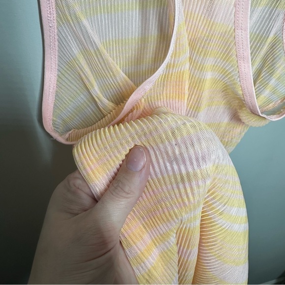 Lovers + Friends Orange Pink Striped Pleated Racerback Sheer Mesh Dress - Picture 5 of 6